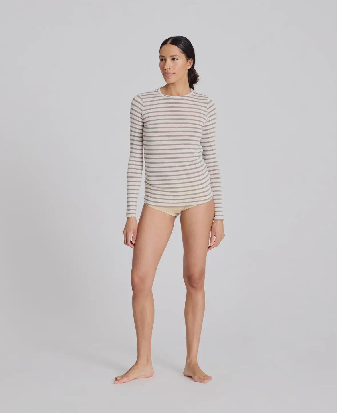 Maglietta a righe in lana leggera | Ecru e beige