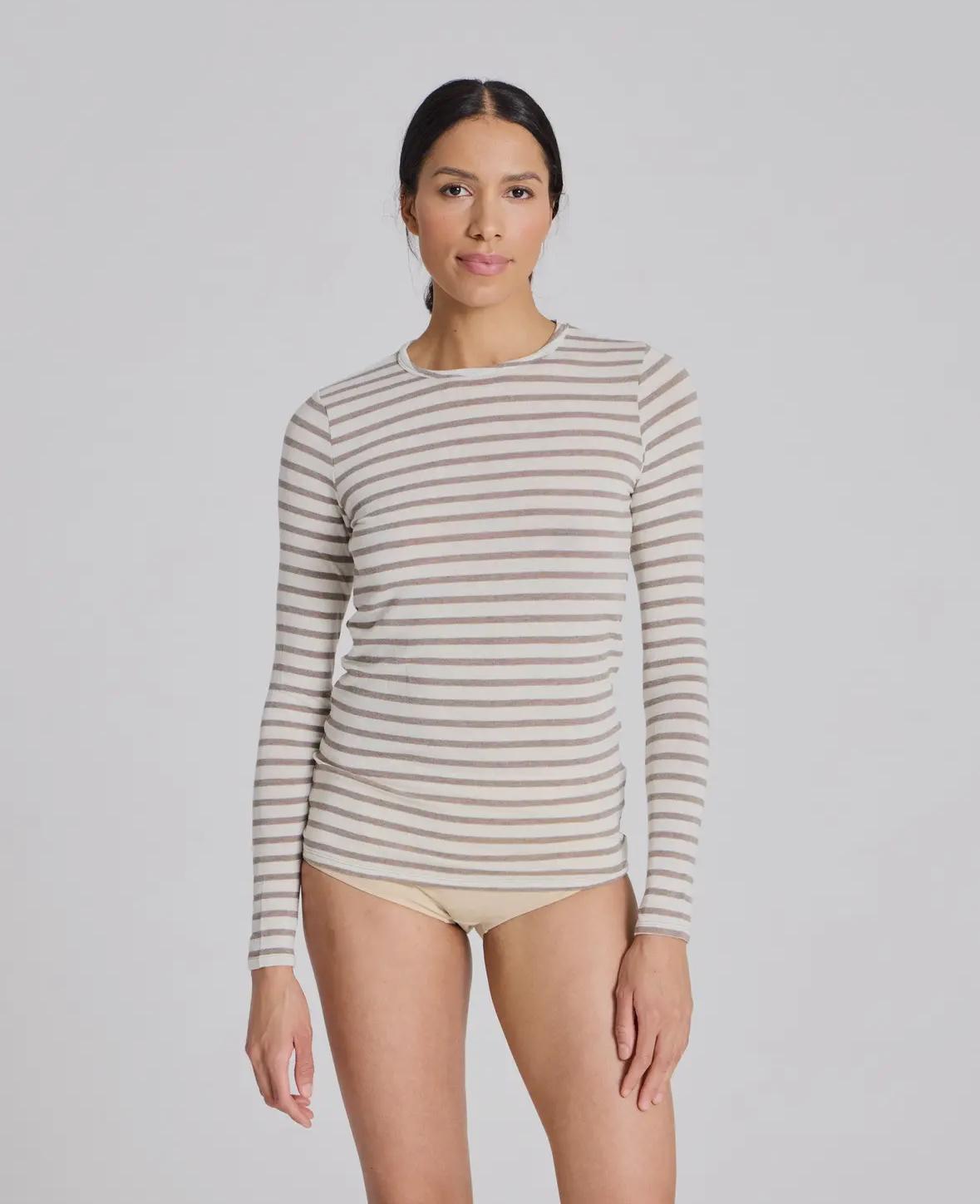 Maglietta a righe in lana leggera | Ecru e beige