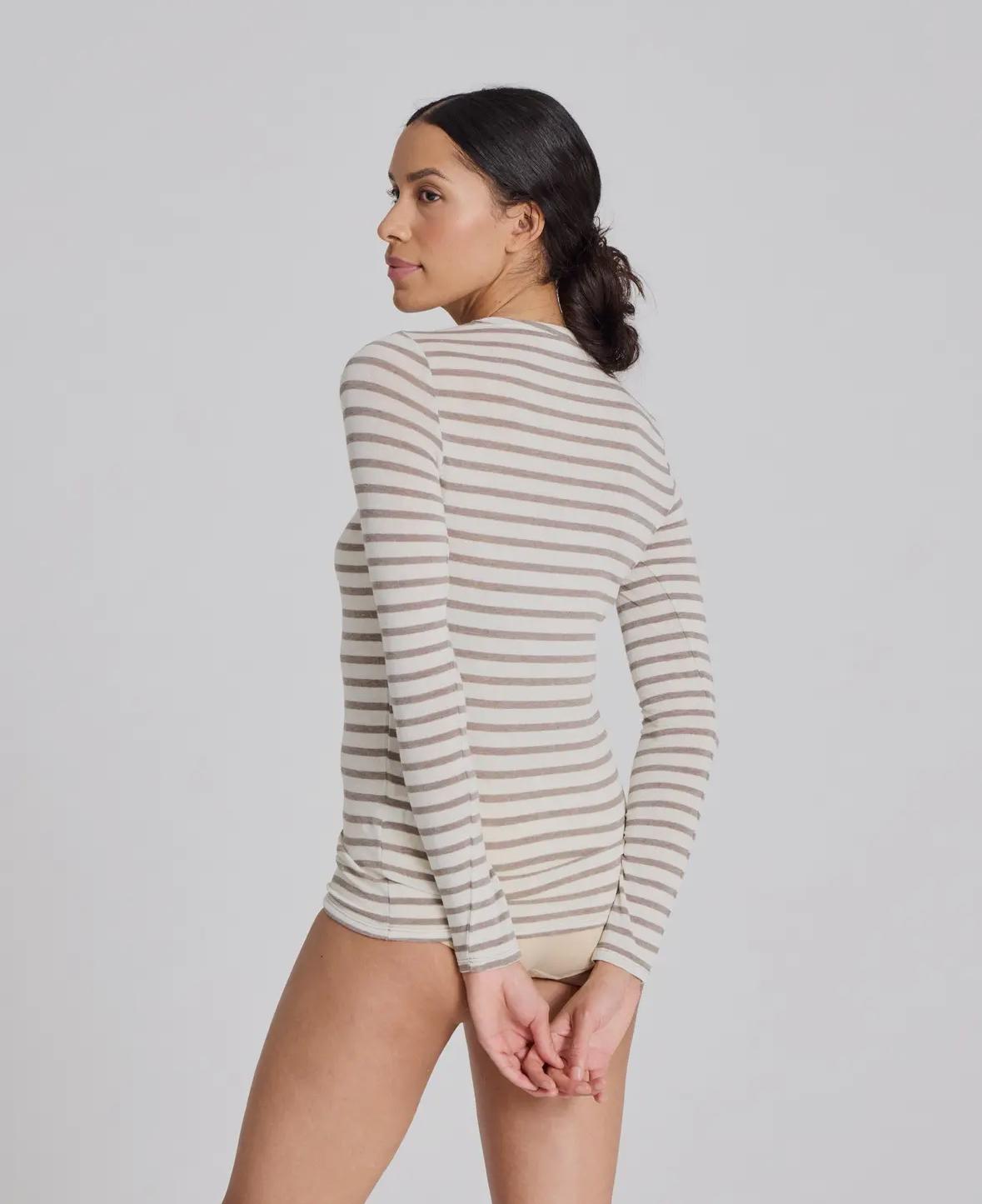 Maglietta a righe in lana leggera | Ecru e beige