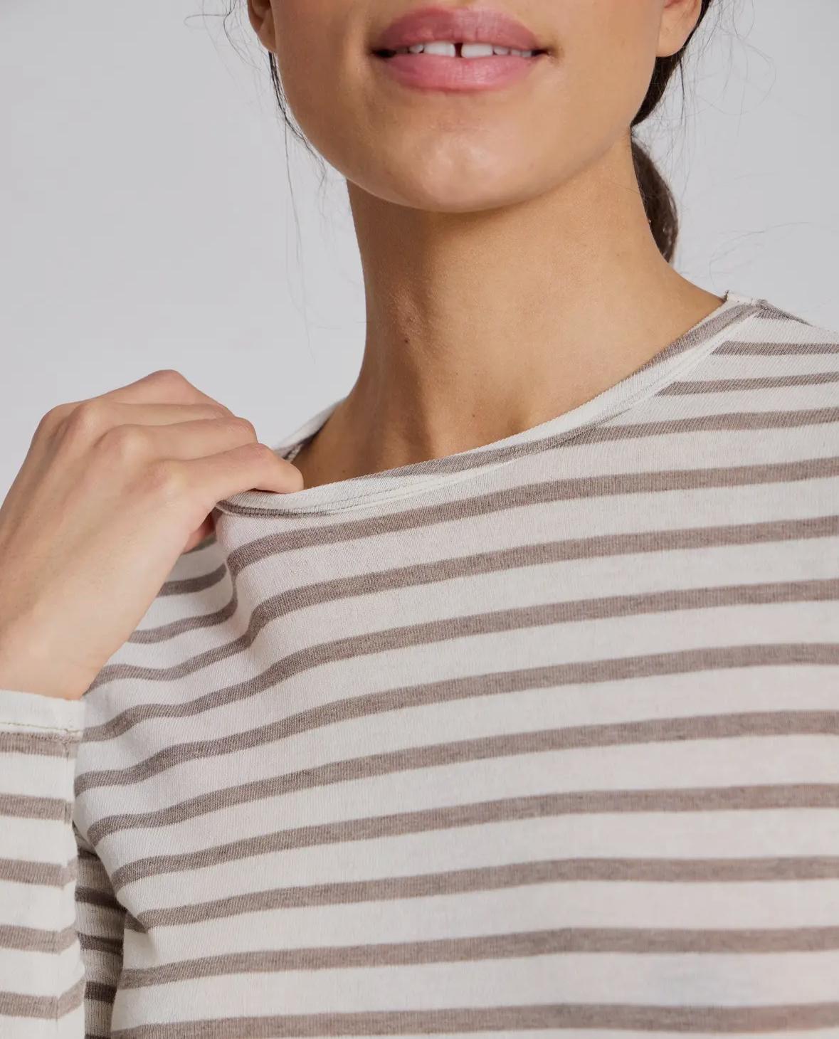 Maglietta a righe in lana leggera | Ecru e beige