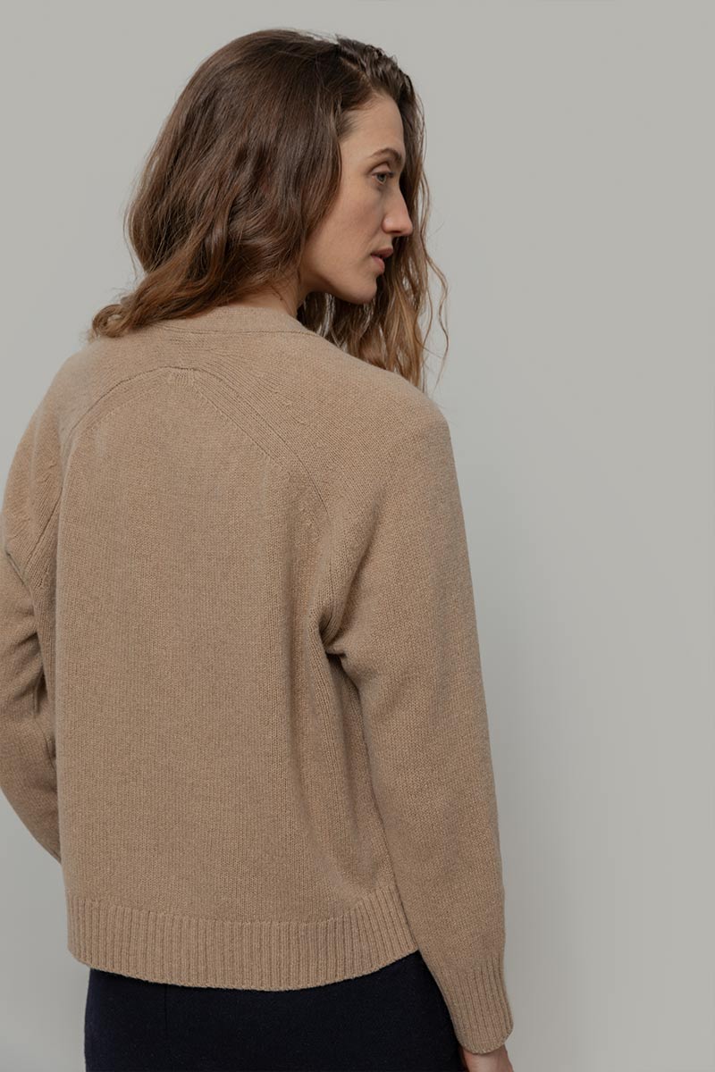 Cardigan corto in cashmere rigenerato – Beige RIFÒ