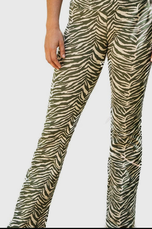 Pantalone a zampa zebrato verde