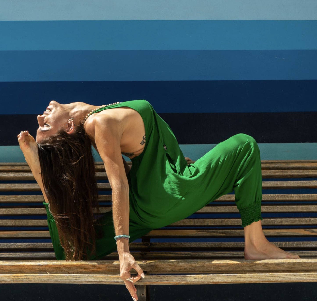 Tuta intera Yoga verde, giallo, fucsia