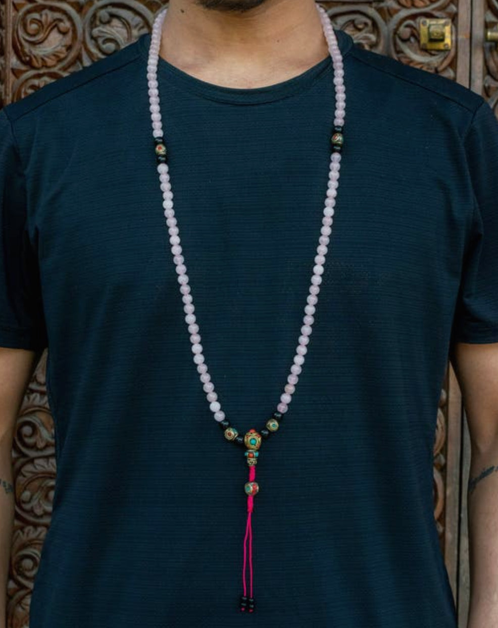 Mala Tibetano in quarzo rosa.