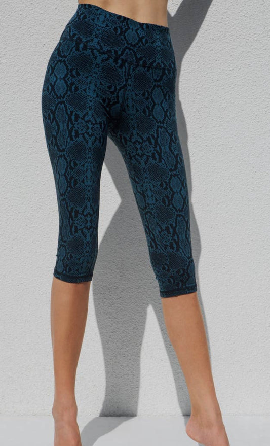 Leggings 3/4 pitone turchese