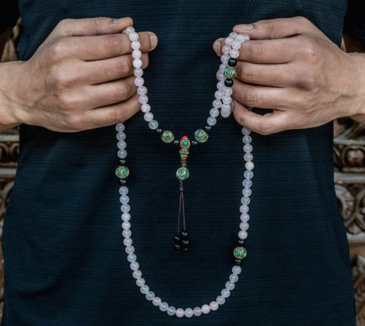 Mala Tibetano in quarzo rosa.