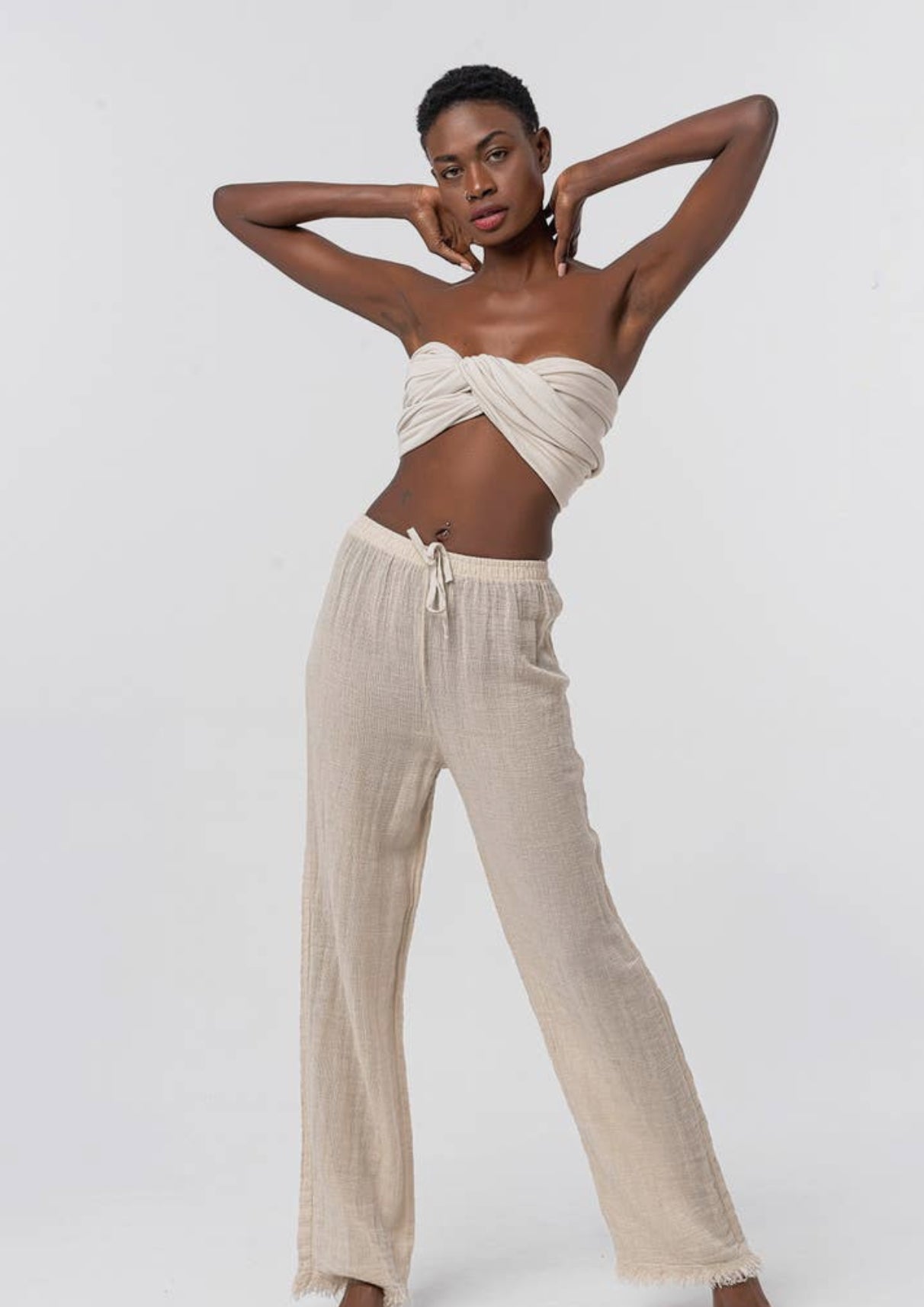 Pantalone in cotone con coulisse BLANCA