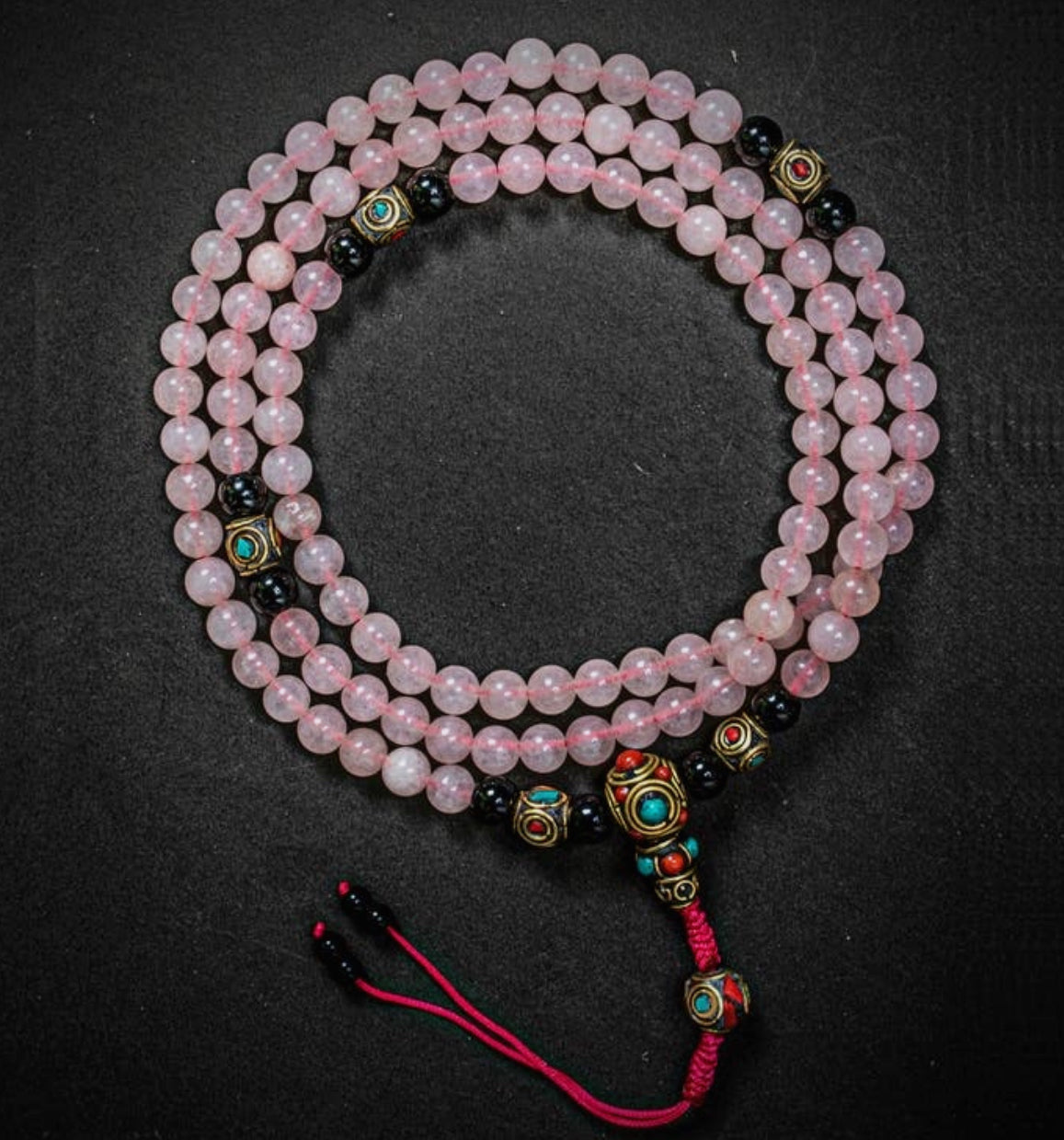 Mala Tibetano in quarzo rosa.