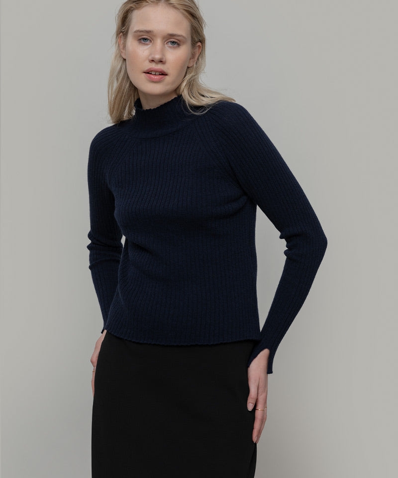 Maglia collo alto in cashmere rigenerato – Blu RIFÒ