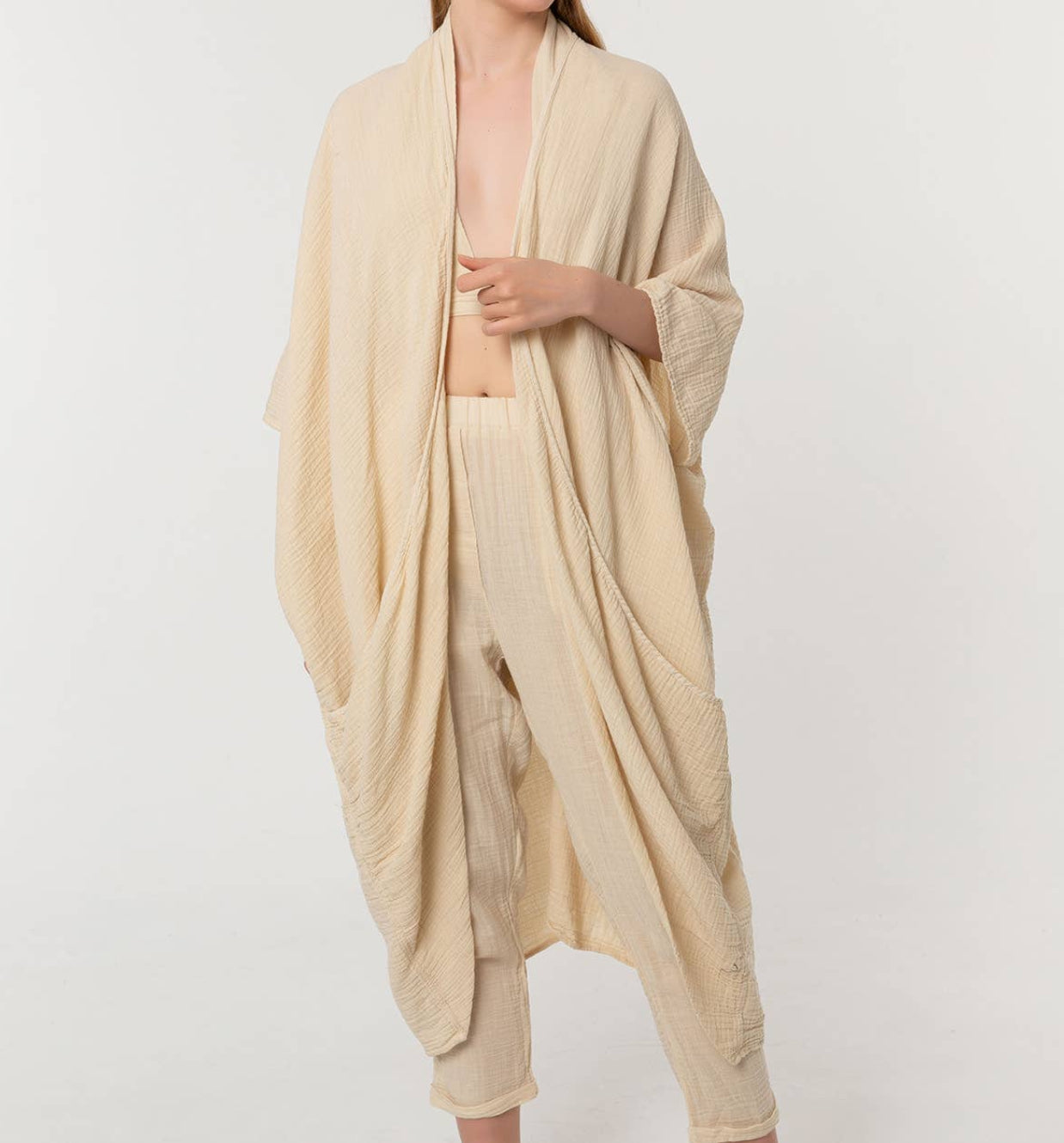 Kimono con tasche BLANCA ( praline)
